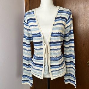 POL Crochet Knit Open Front Cardigan | Tassel Ties | Large